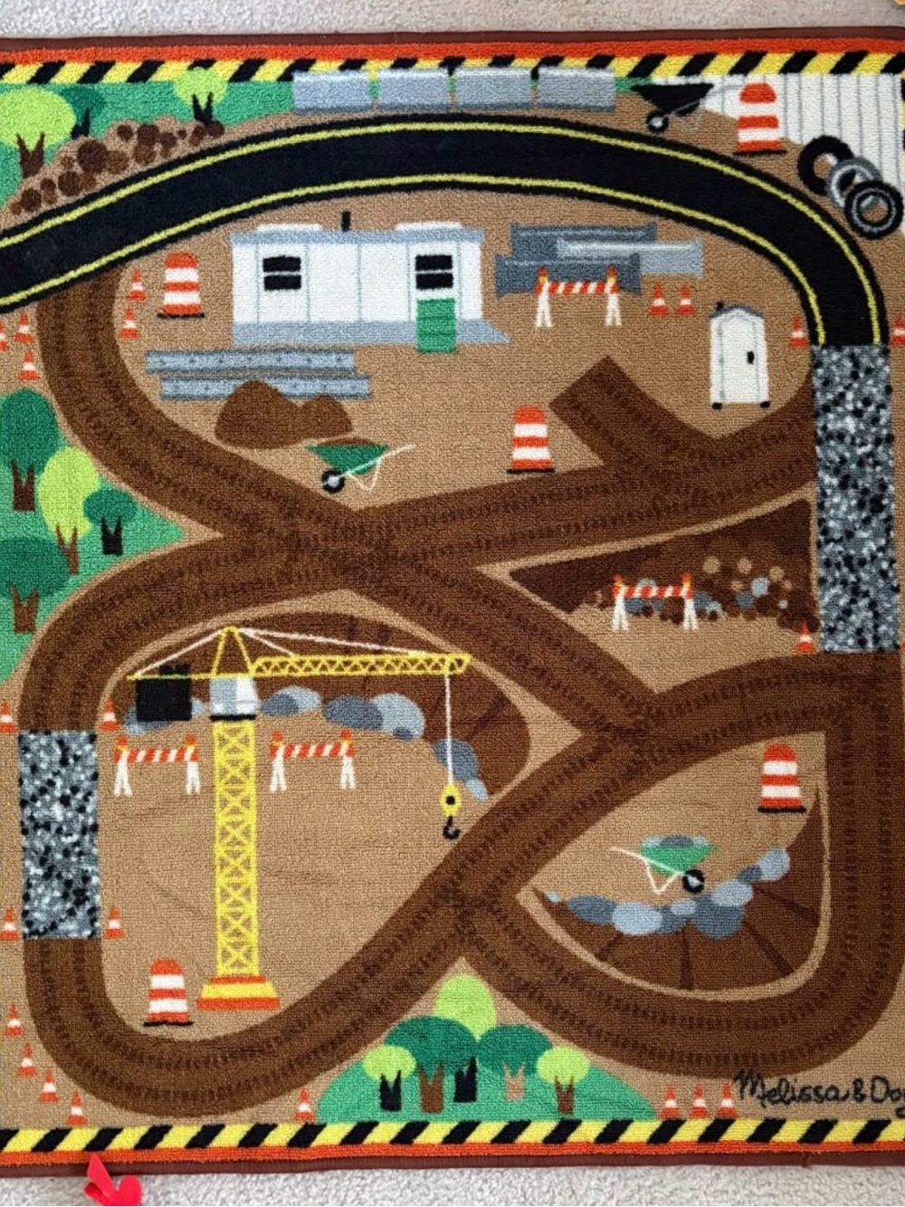 Melissa & Doug Construction Play Rug - Brown, Yellow, Green, Orange